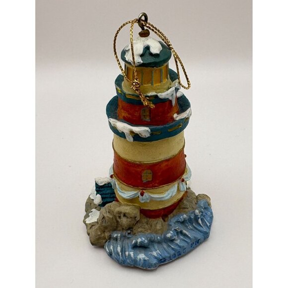Vintage Lighthouse Christmas Tree Ornament Snowy Beach Light Up Feature - Picture 5 of 8